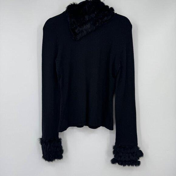 Yuka Black Cowl Neck Sweater Rabbit Fur Trim at Collar Wrist woman’s size Medium - Picture 9 of 11